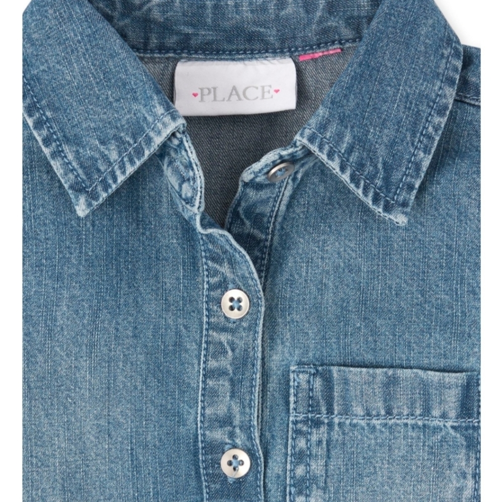 😍 NWT Girls Denim Shirt Dress - Picture 2 of 3